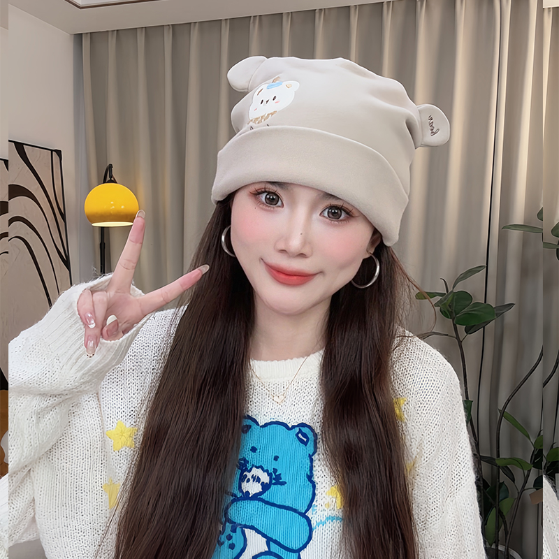  双层磨毛加厚秋冬大头围刺绣月子帽发带产后坐月子防风保暖脸小