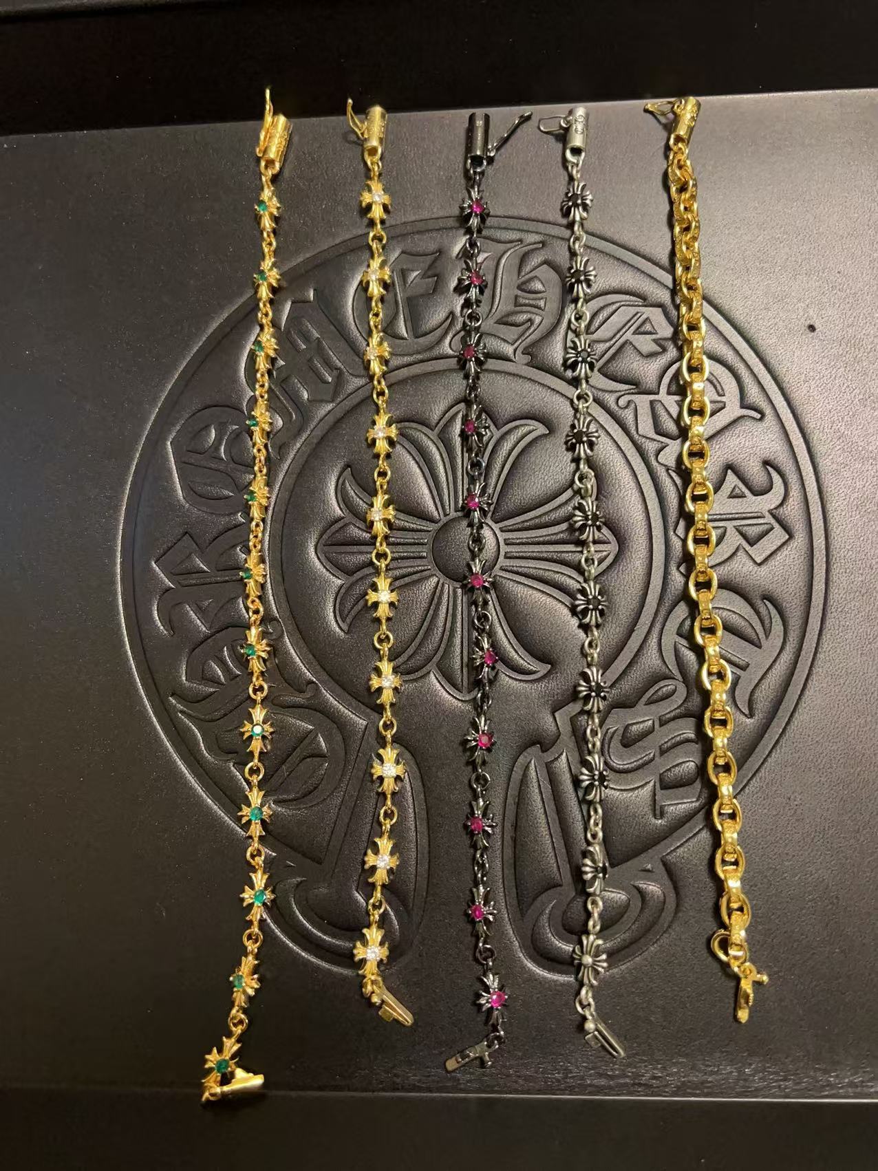 铜合金手链 克罗心手链男士手链十字花做旧时尚小众个性轻奢