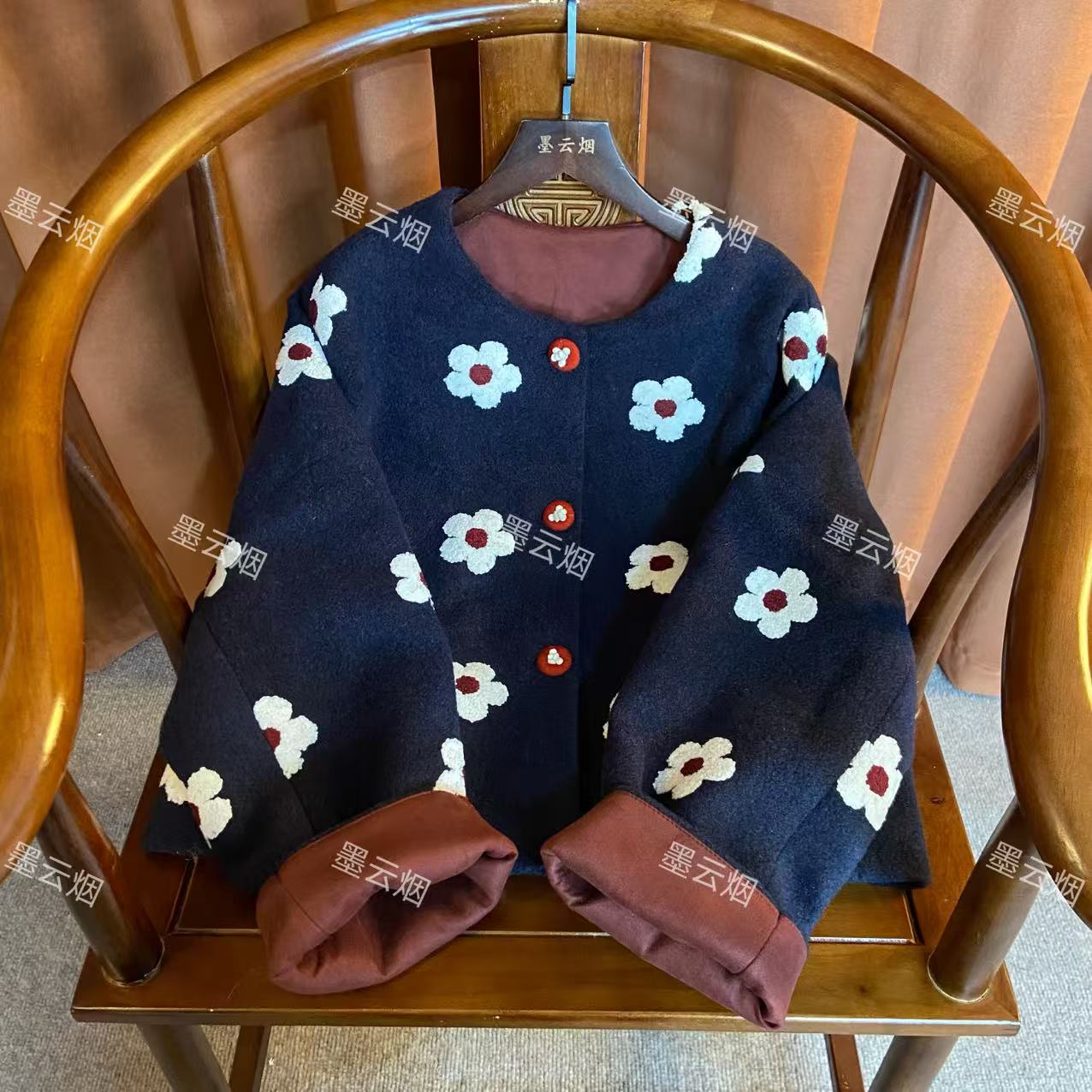 【怡悦】新中式女装双面穿秋冬高档时尚百搭加厚外套复古上衣