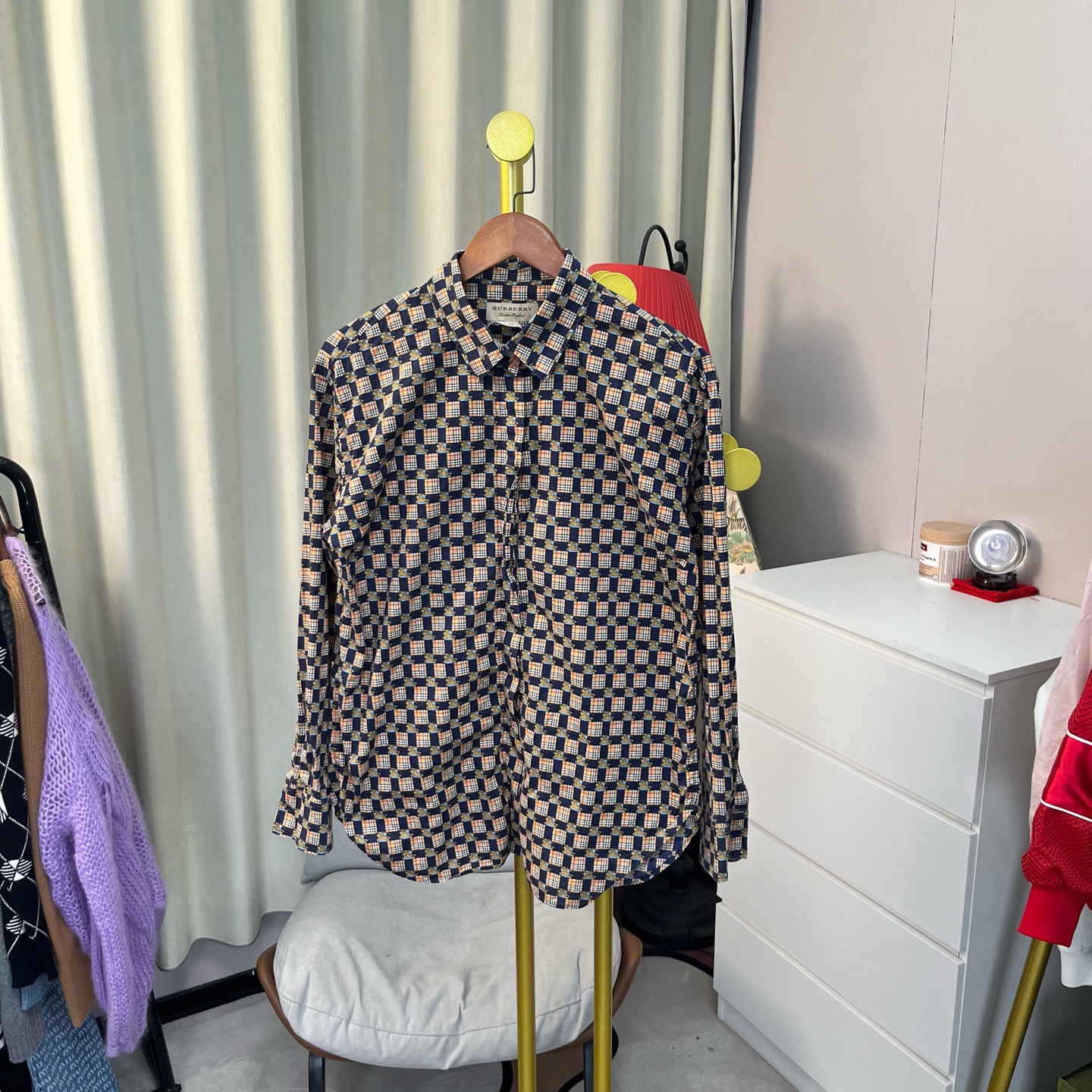 99新 BURBERRY/博柏利 深蓝战马满印衬衫 UK12