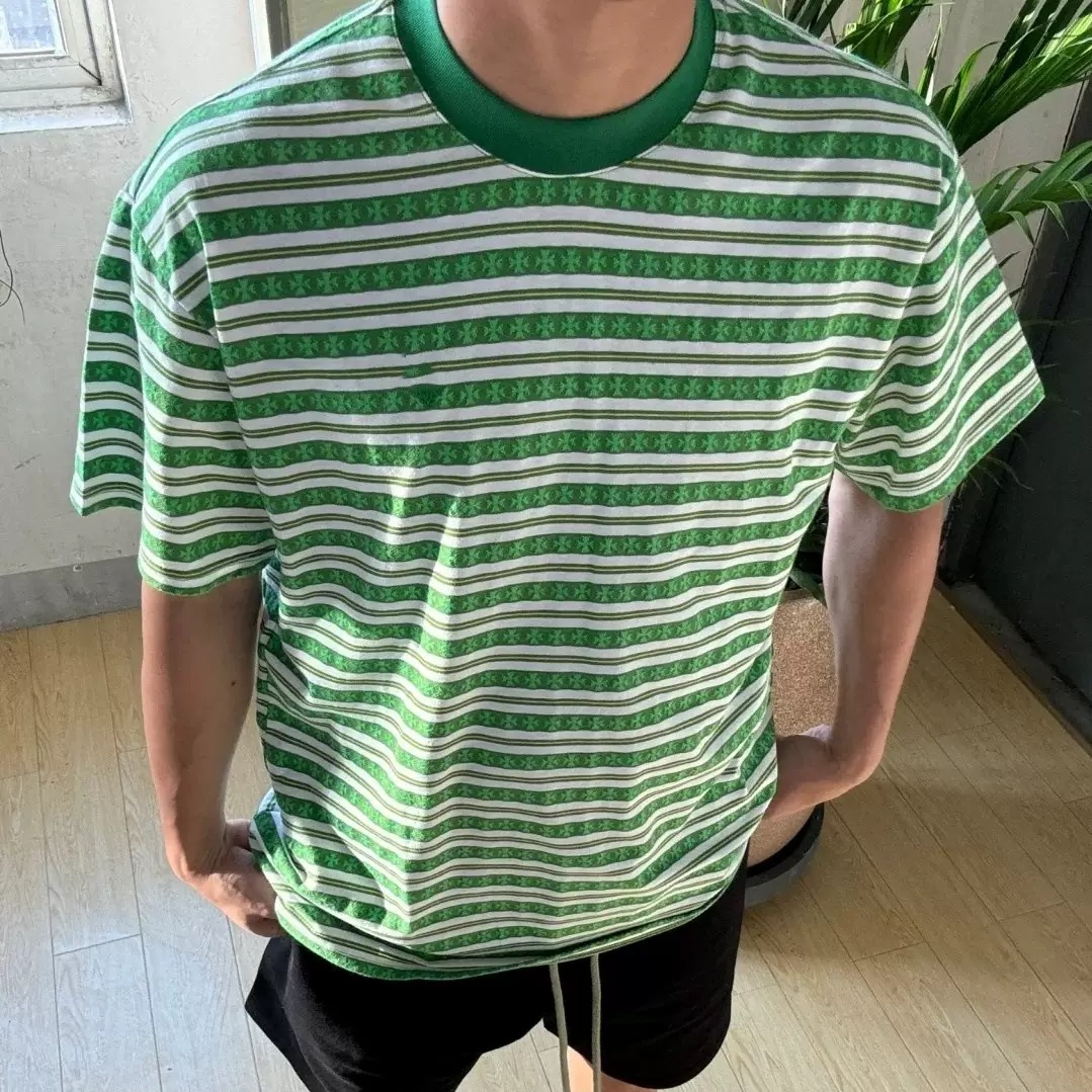 美式休闲潮流宽松型条纹短袖时尚T恤印花百搭圆领