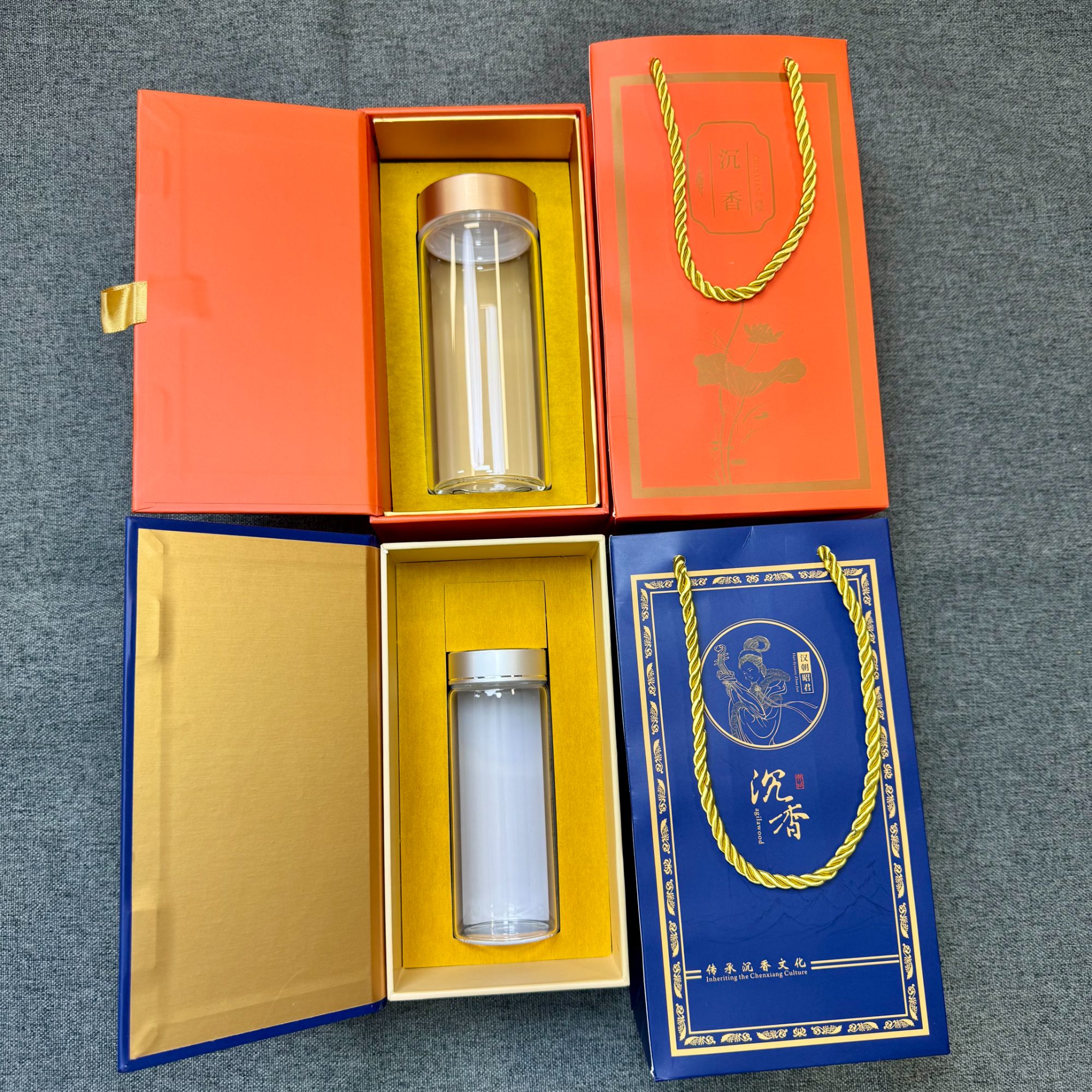 沉香高端礼盒套装水晶玻璃罐礼盒礼袋3件套大小可选 送礼专用包装