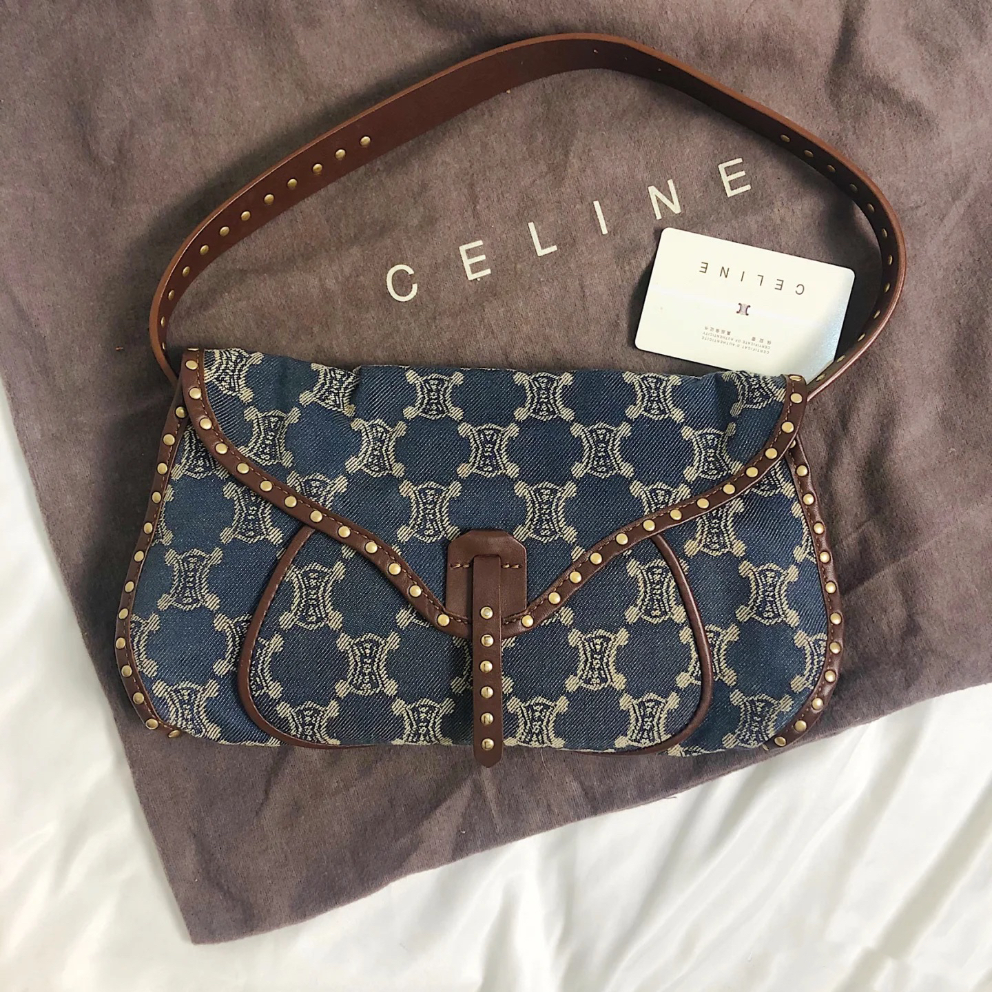 95新 Celine/思琳 蔚蓝/丹宁牛仔中古腋下包