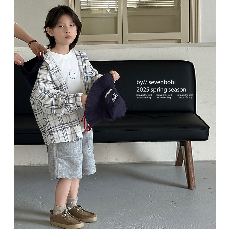 【现货】男童衬衫外套春秋款2025新款中大童儿童百搭帅气格子衬衣