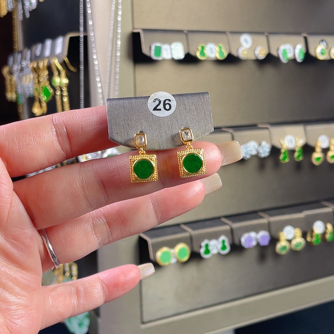 翡翠银S925镶嵌耳饰缅甸A货