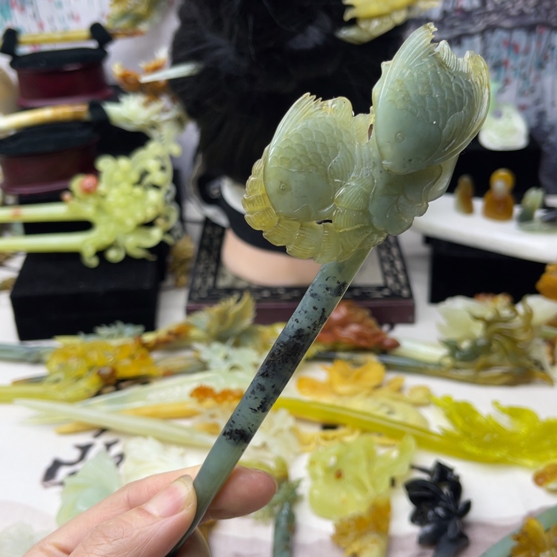 【闪购商品】蛇纹石玉发饰合金