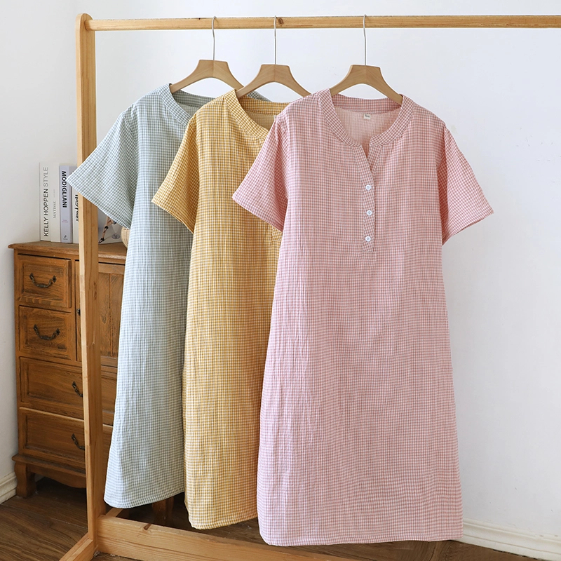 【温澜-睡裙】外贸纯棉双层纱家居服睡裙女士春夏休闲可外穿家居