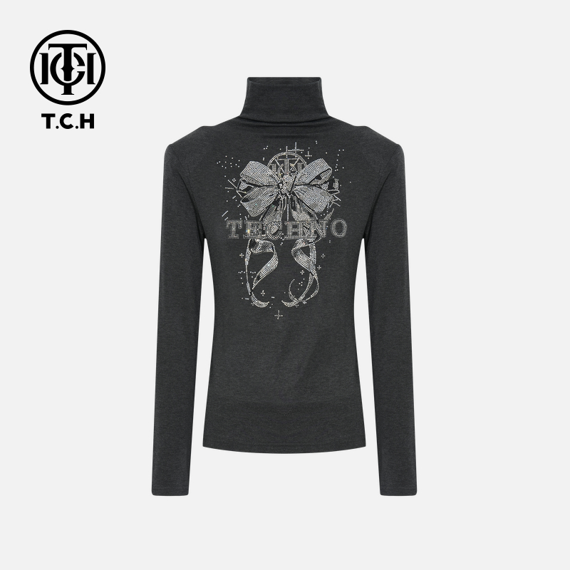 TCH私服秋冬氛围感烫钻时尚淑女黑色针织衫T75C09E5157X轻奢tch