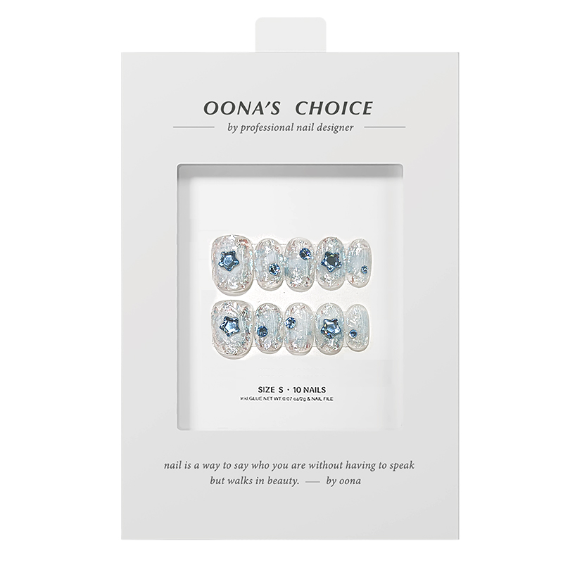 【爱莎】冬季新品全华钻设计师款清新蓝色系短甲美甲氛围感穿戴甲