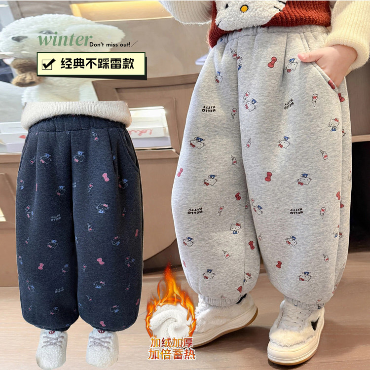 女童冬装加绒裤2025新款洋气儿童卡通裤子可爱宝宝加厚女孩保暖裤