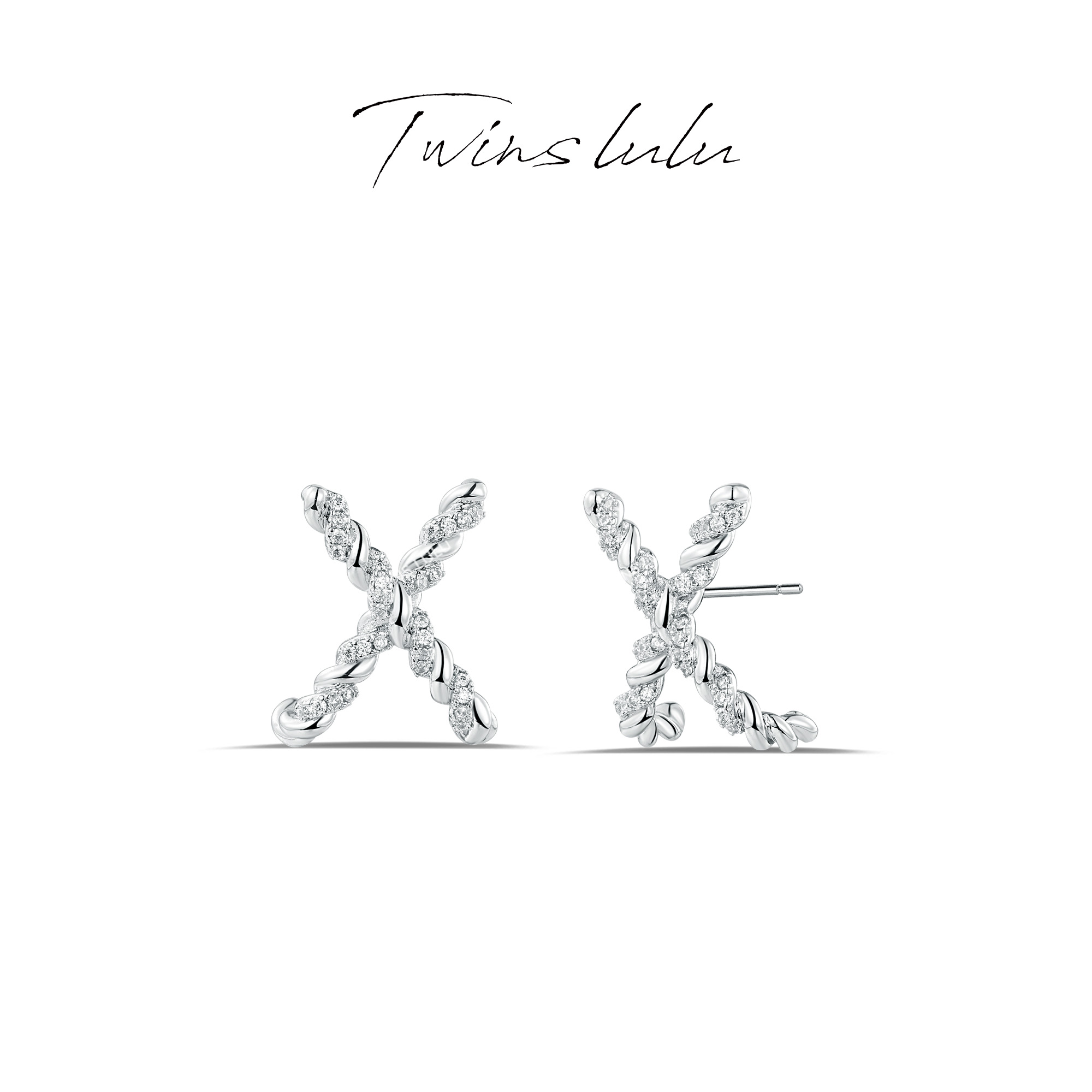 TWINS LULU 镀k金 轻奢ins百搭气质精致扭花交叉耳环TSL857