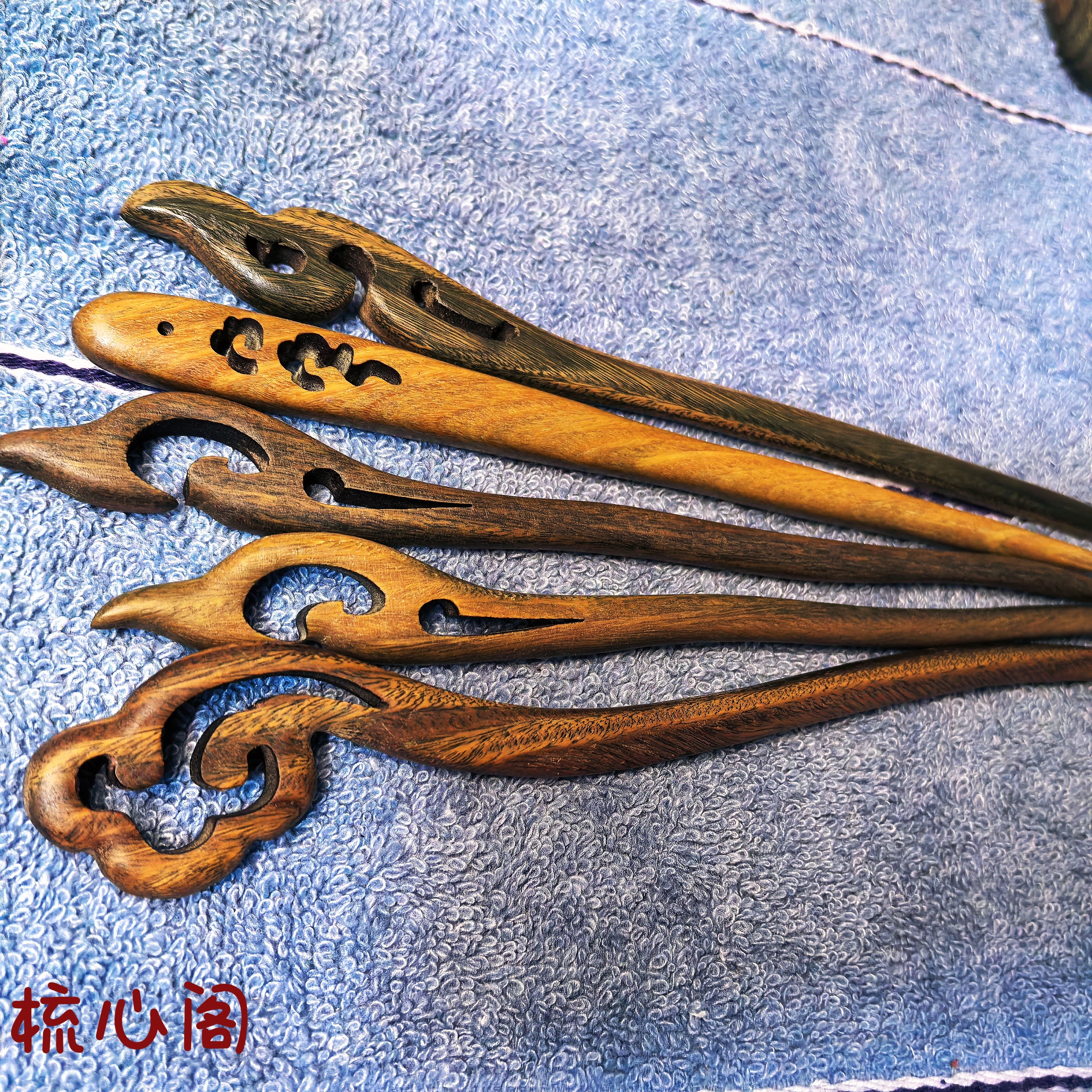 梳心阁源头工厂绿檀木檀香中式发簪纯手工打磨制作