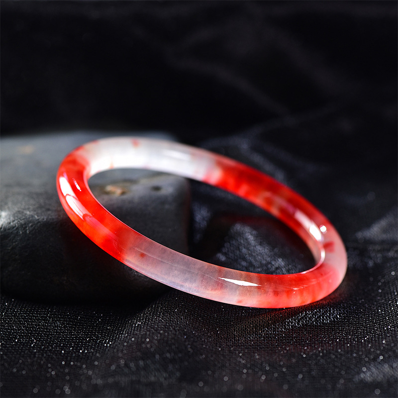 4563冰种半红半冰天然翡翠端庄典雅贵气手镯