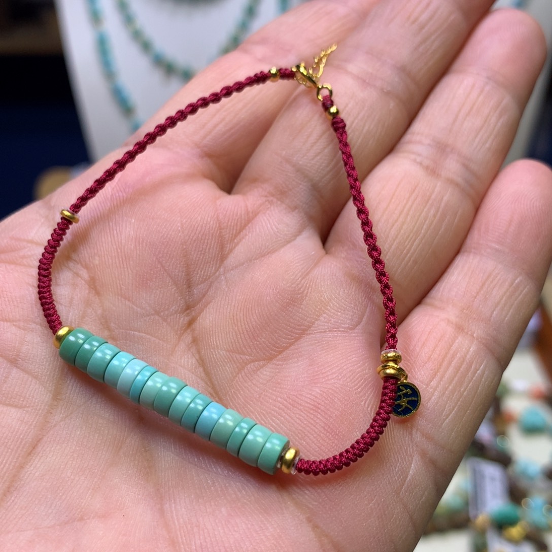 绿松石银S925镀金镶嵌手绳