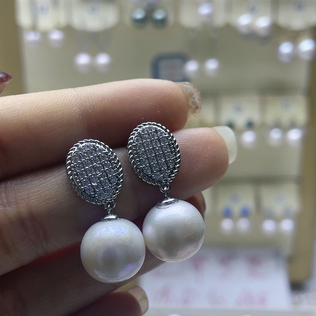 淡水珍珠耳饰银S925镶嵌