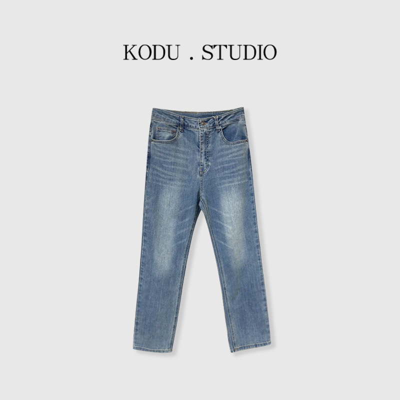 【刻度KODU】LY-5047夏季新品复古风做旧高腰九分小脚显瘦牛仔裤