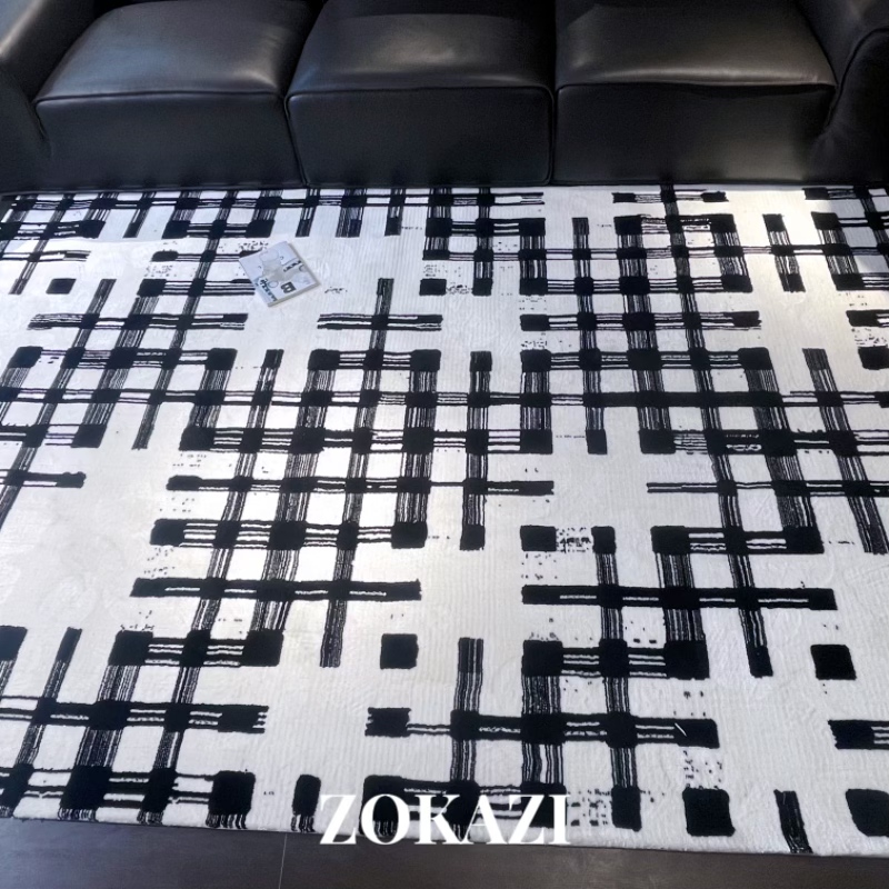 丨黑白格 防水硅藻丝 客厅防水地毯 半定制原创地毯
