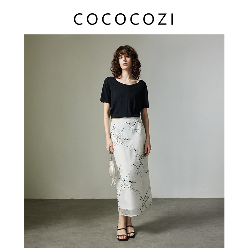 【新东方专属】COCOCOZI桑蚕丝绣花国风气质时尚半身裙241CO124Q