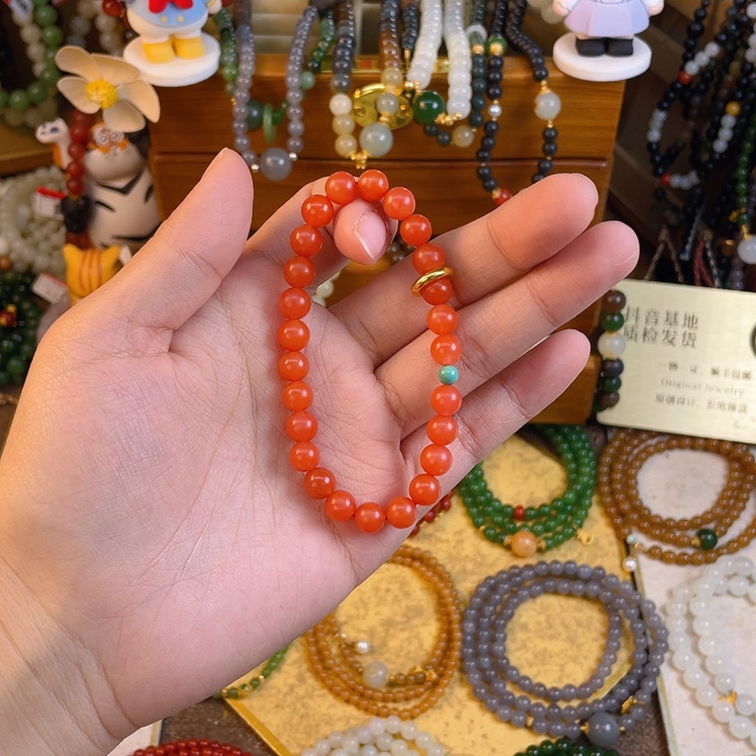 南红玛瑙单圈手串未镶嵌