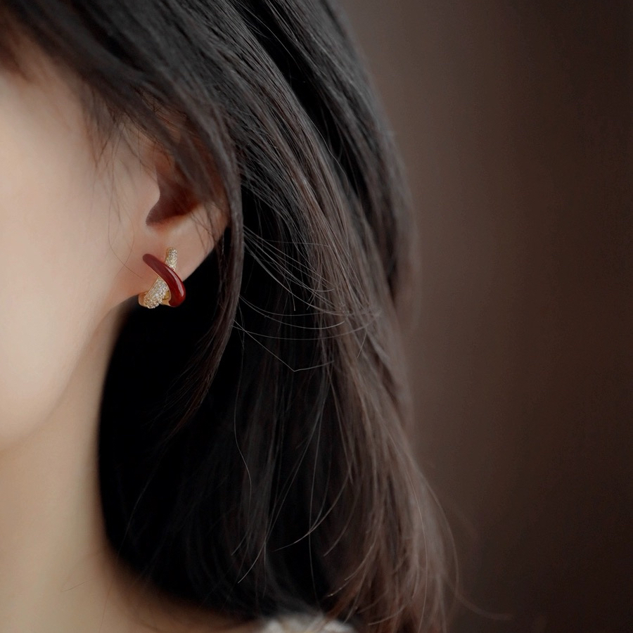 铜合金珐琅耳饰 E0420-45 时尚气质美拉德气质交叉耳钉