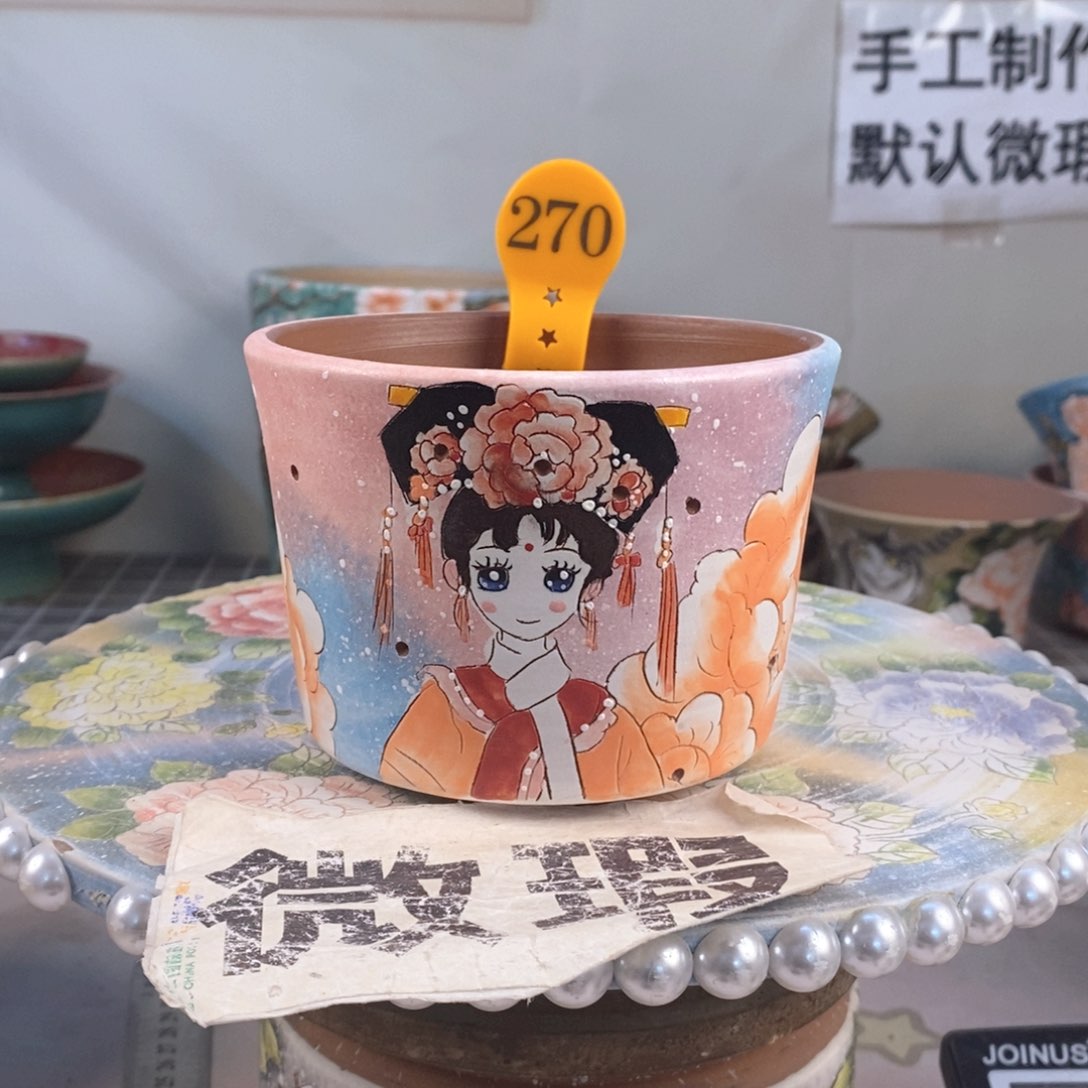 紫砂花盆红陶手绘花盆