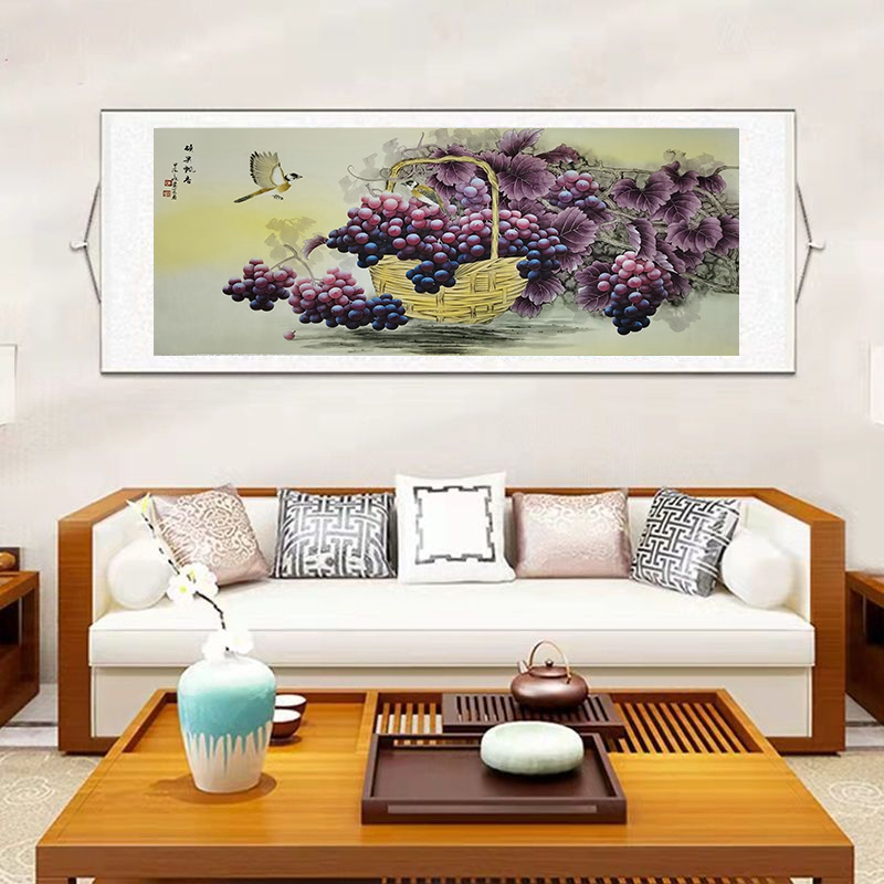 传统挂画-《硕果飘香》-四尺横幅-客厅-花鸟挂画