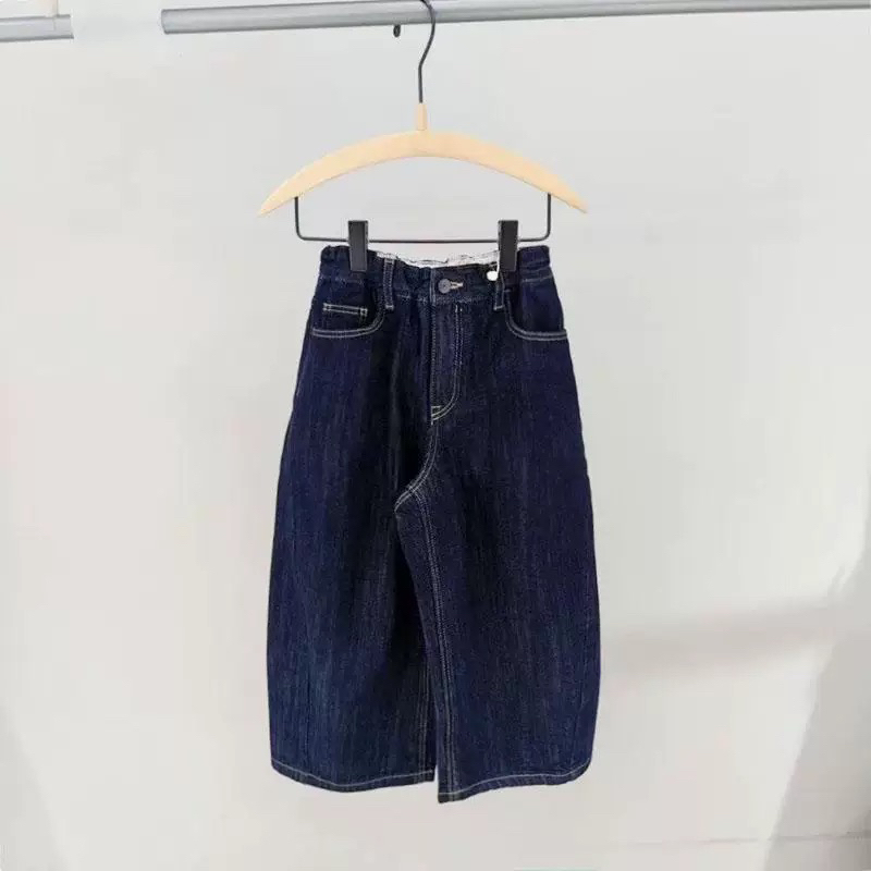 秋装新款男女童宽松休闲牛仔裤阔腿复古水洗弯刀裤休闲裤