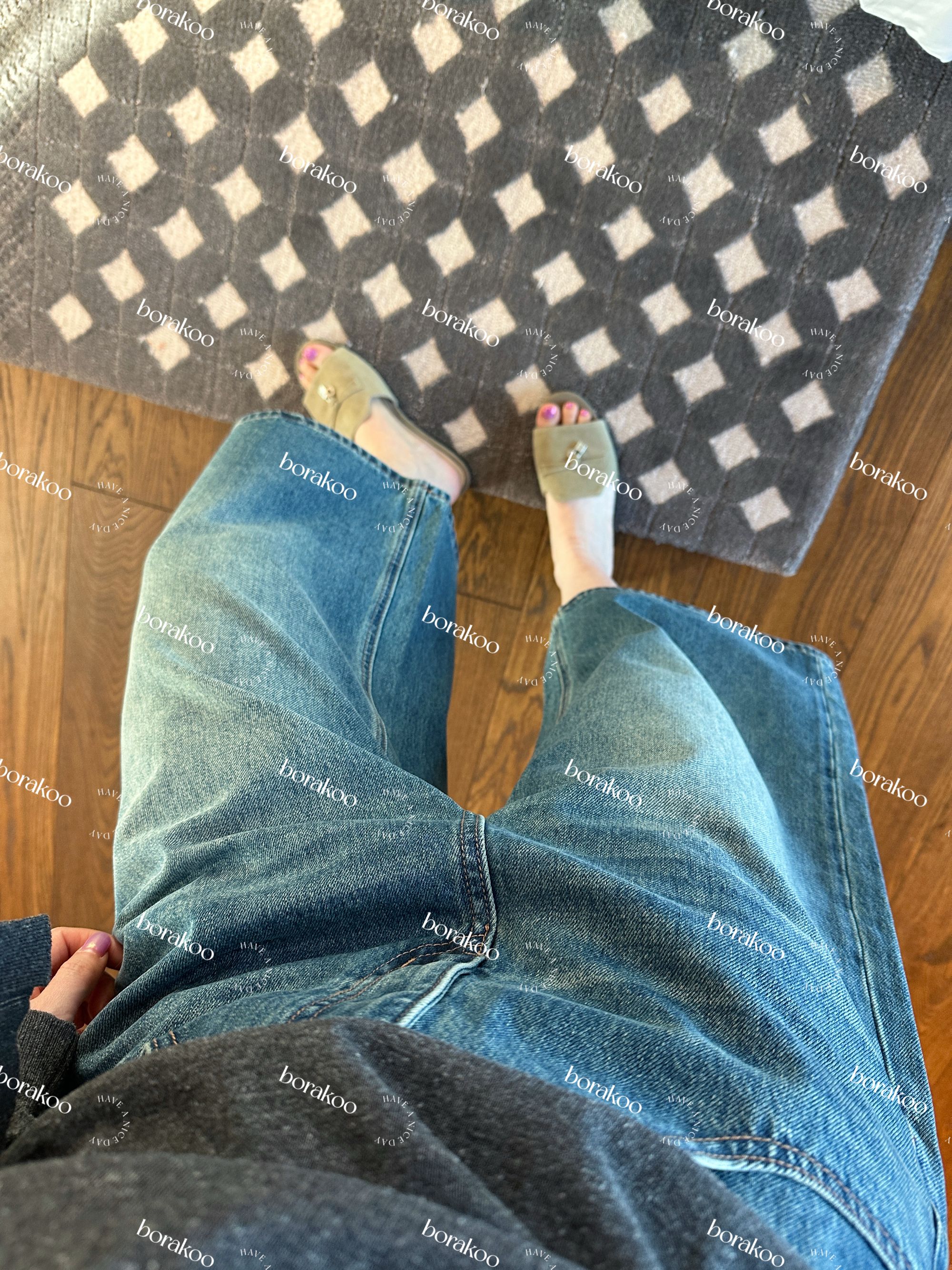 【BORAKOO】蓝色阔腿八分牛仔裤