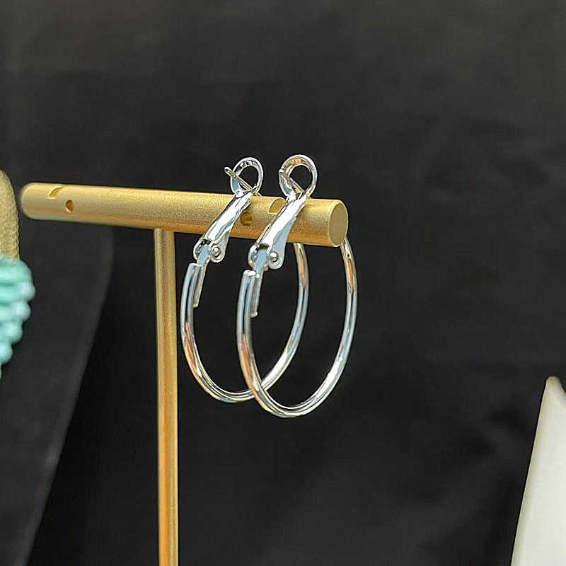 铁合金耳饰 铁合金镀银色百搭时尚简约气质耳圈耳环耳针女士