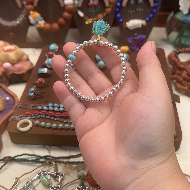 纯银原矿绿松手串