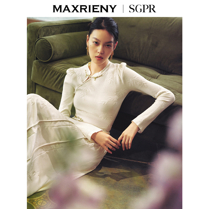 MAXRIENY雪竹衫贵雅新中式针织衫秋冬女24秋显瘦盘扣上衣气质