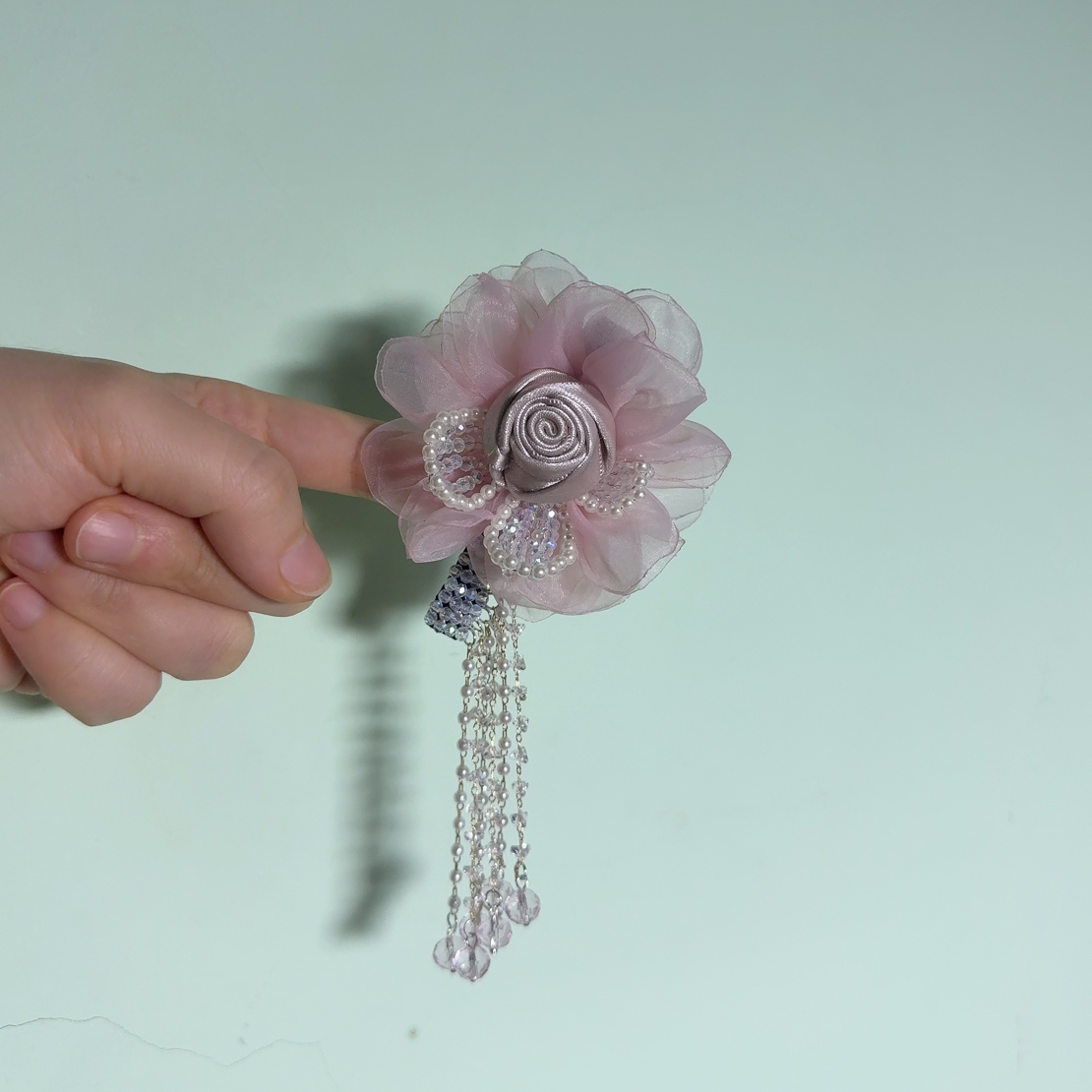 8公分流苏网纱玫瑰花朵鸭嘴夹高级感轻奢发饰