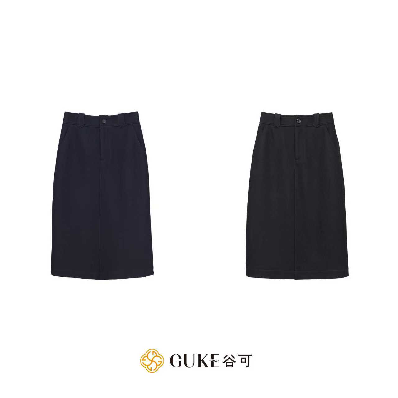 GKE/谷可Q1192高腰毛呢显瘦半身裙2025秋冬百搭时尚黑色呢子裙女