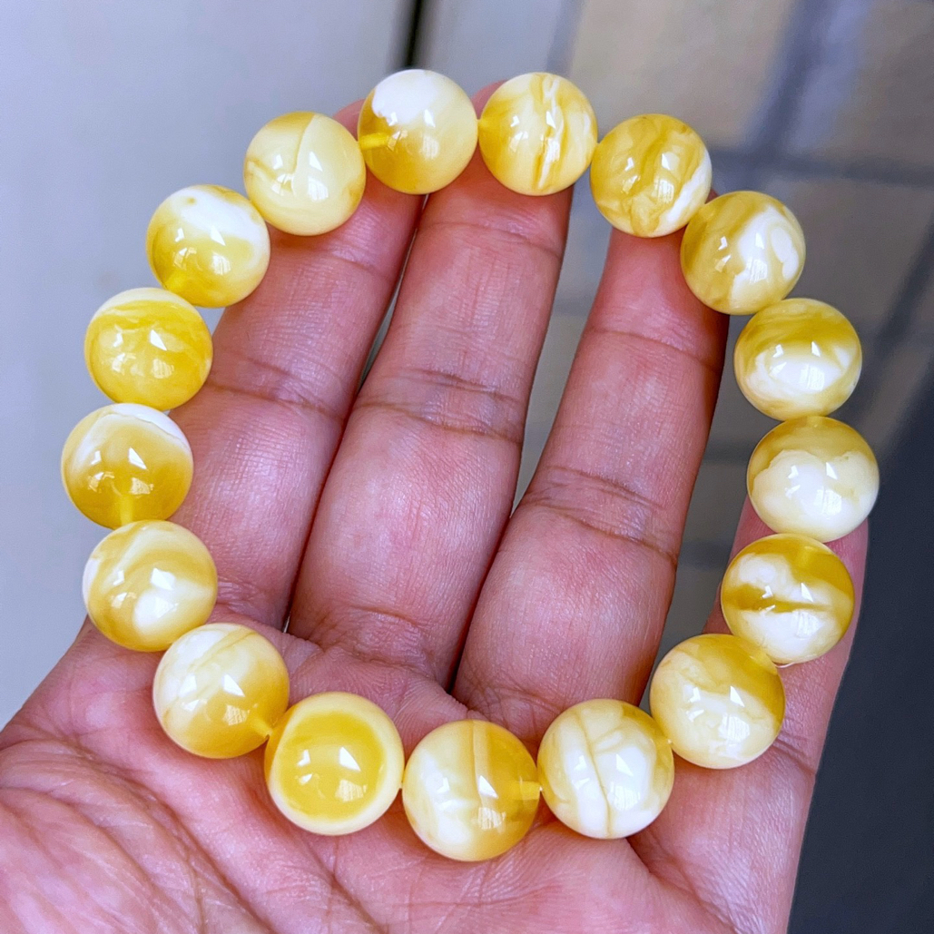 12+俄料金瓷白妖花精工圆珠手串