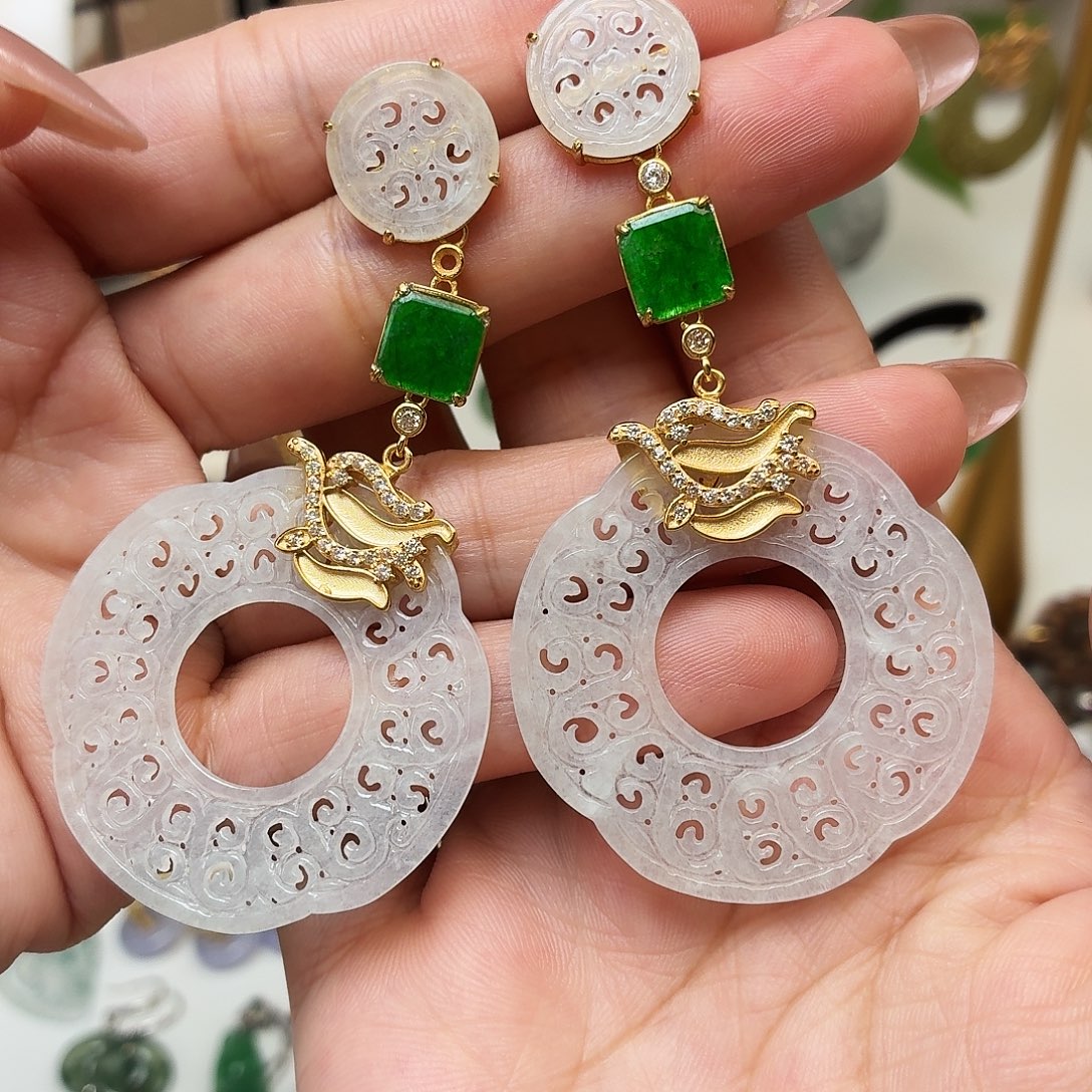 碧***o翡翠银S925镶嵌耳饰