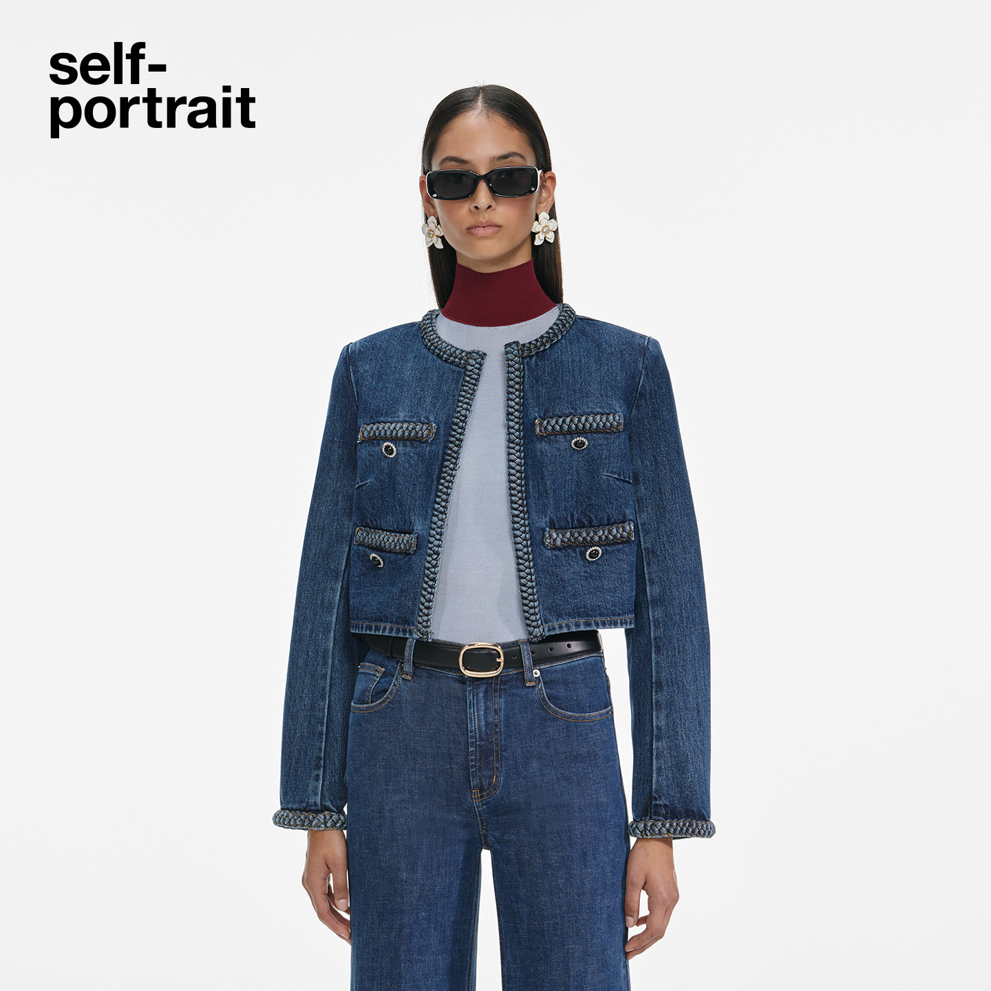 【赵丽颖同款】self-portrait 2025秋冬新款牛仔蓝小香短款牛仔外套