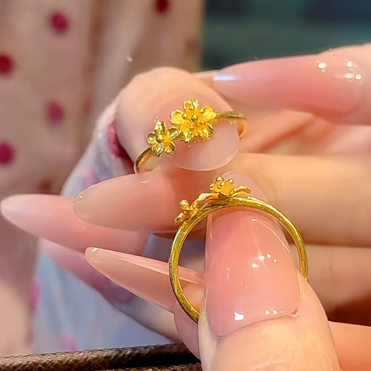 钛钢戒指 不掉色轻奢复古风设计感指尖生花开口可调节戒指C130