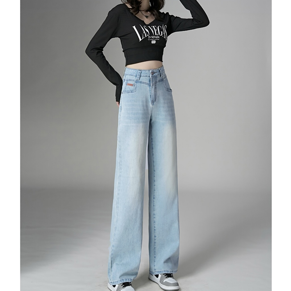 【现货+运费险】8726#窄版直筒裤2025夏季牛仔水洗宽松垂感长裤百搭