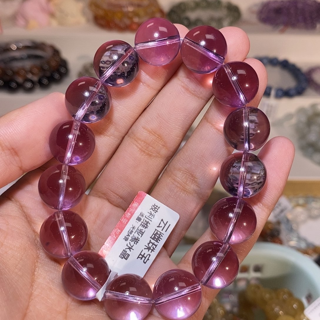 【闪购商品】水晶手链未镶嵌登***Q玻利维亚紫水晶13.8mm