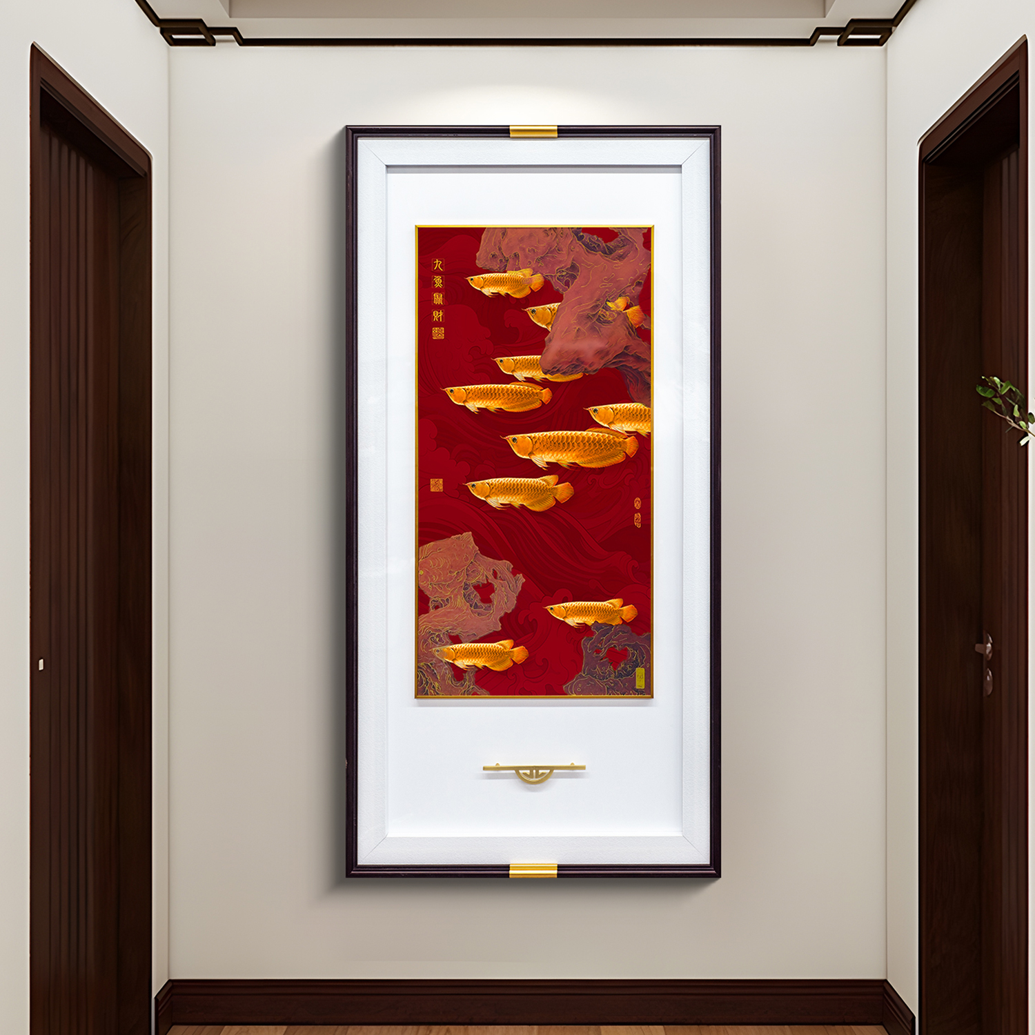 益师傅式九鱼图玄关装饰画正对门走廊过道挂画寓意好金龙鱼80160
