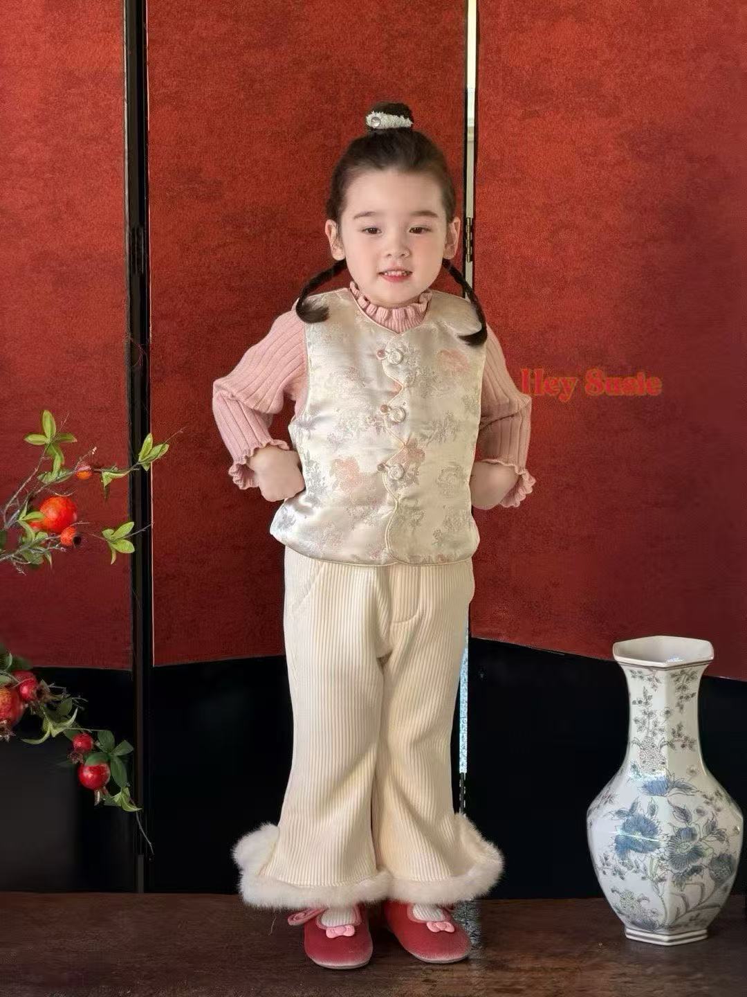 套头韩版秋季纯色女冬季厚款套装中国风童装冬款秋冬