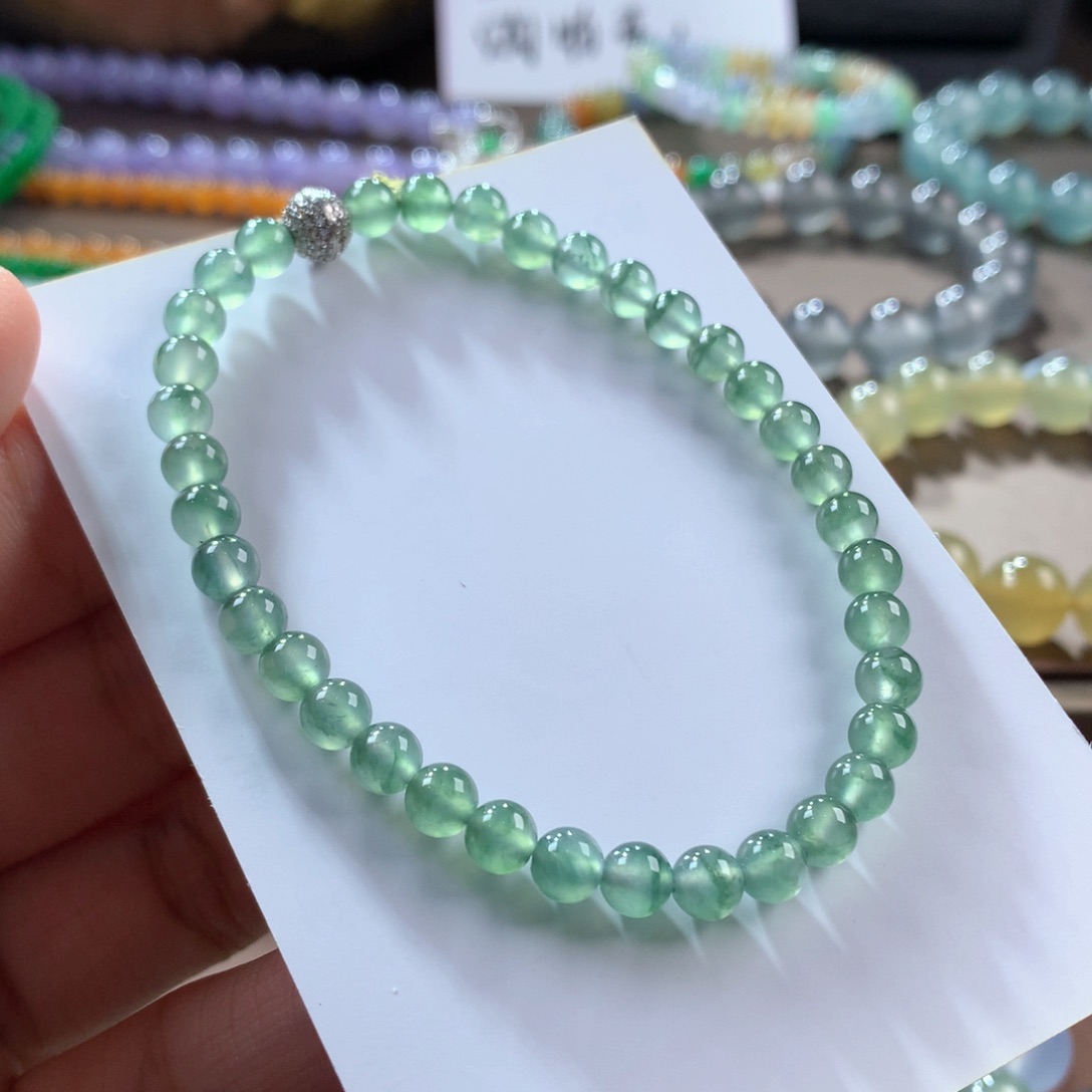 翡翠手链未镶嵌高冰竹青色飘花