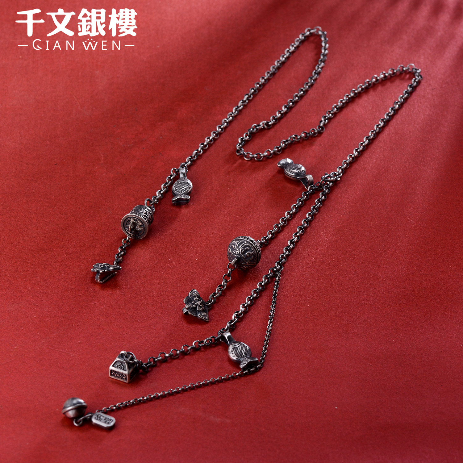 链子足银 纯手工足银万能链做旧百搭O字链个性复古腰链斜跨双钩链