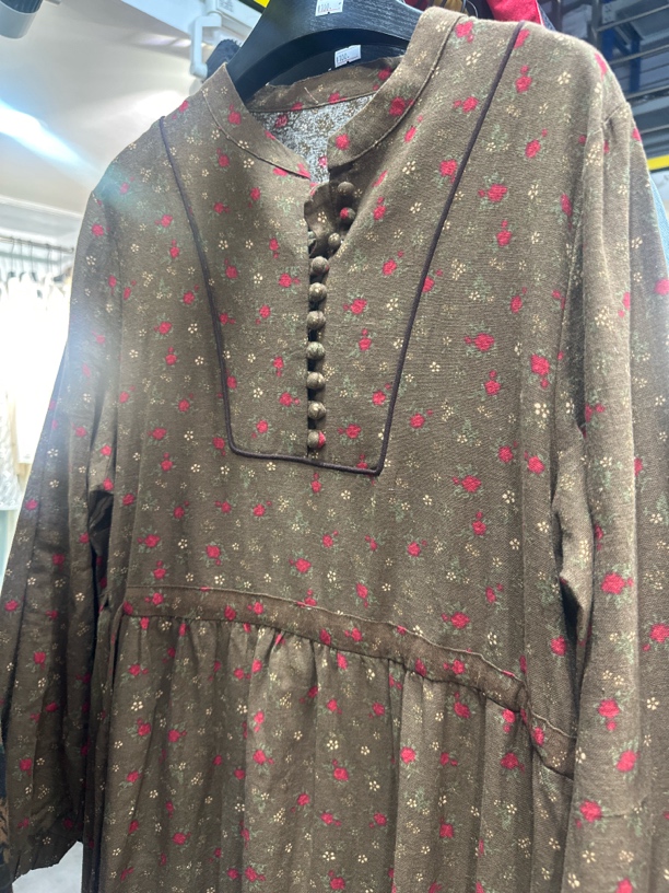 春季新款宽松显瘦印花连衣裙复古气质长袖收腰长裙