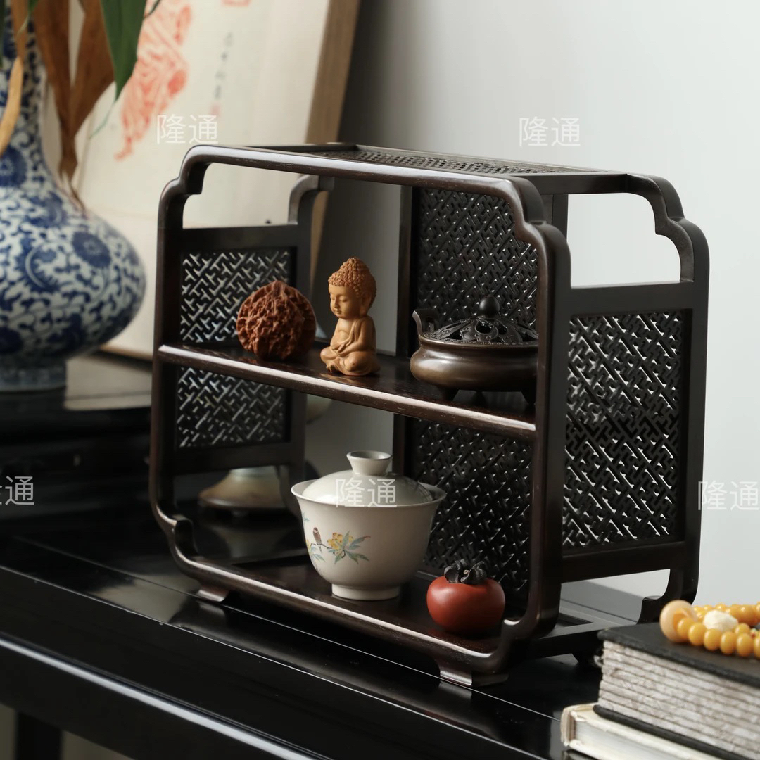 【木华天宝】大红酸枝茶杯壶文玩博古置物架38-12-28