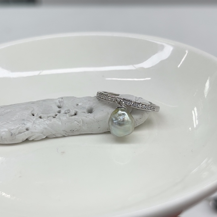 银S925镶嵌戒指海水珍珠keshi