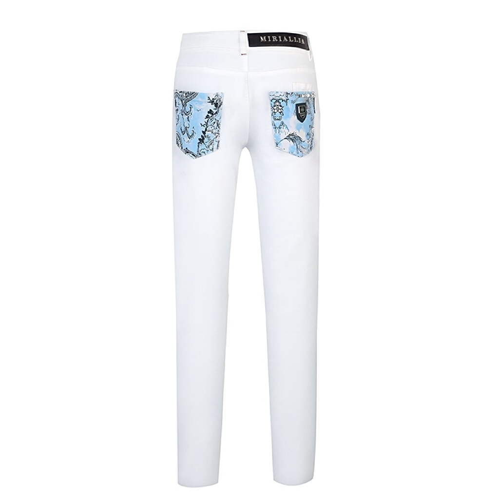 MIRIALLIA【九分裤+长裤】秋冬净版印花时尚白牛修身百搭休闲牛仔裤