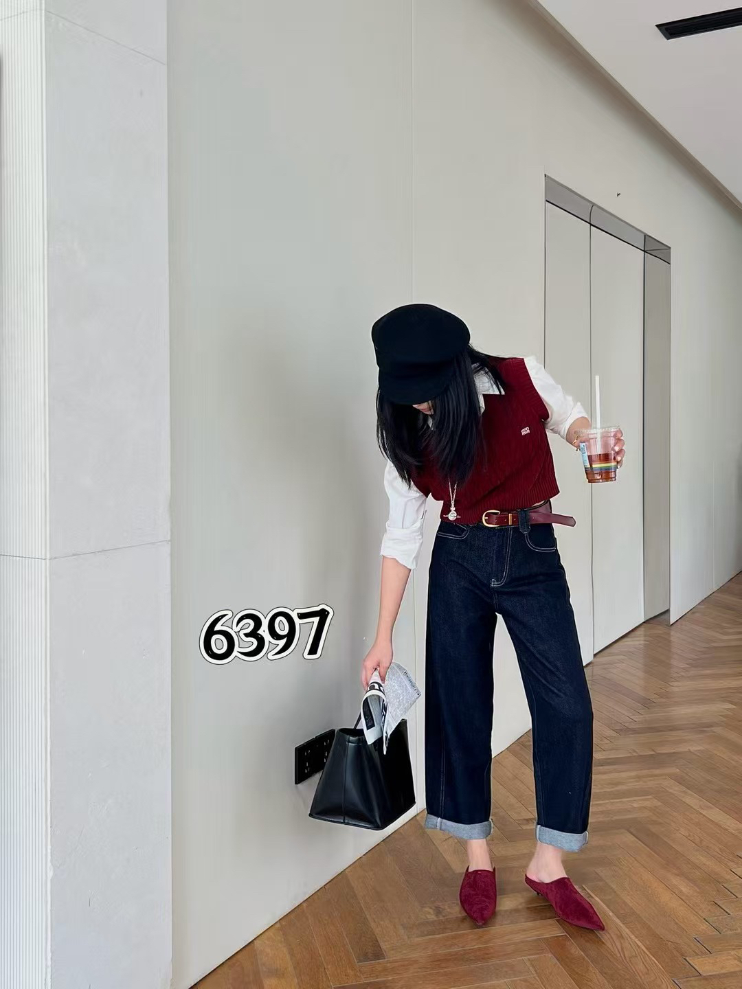 6397通勤舒适九分牛仔裤