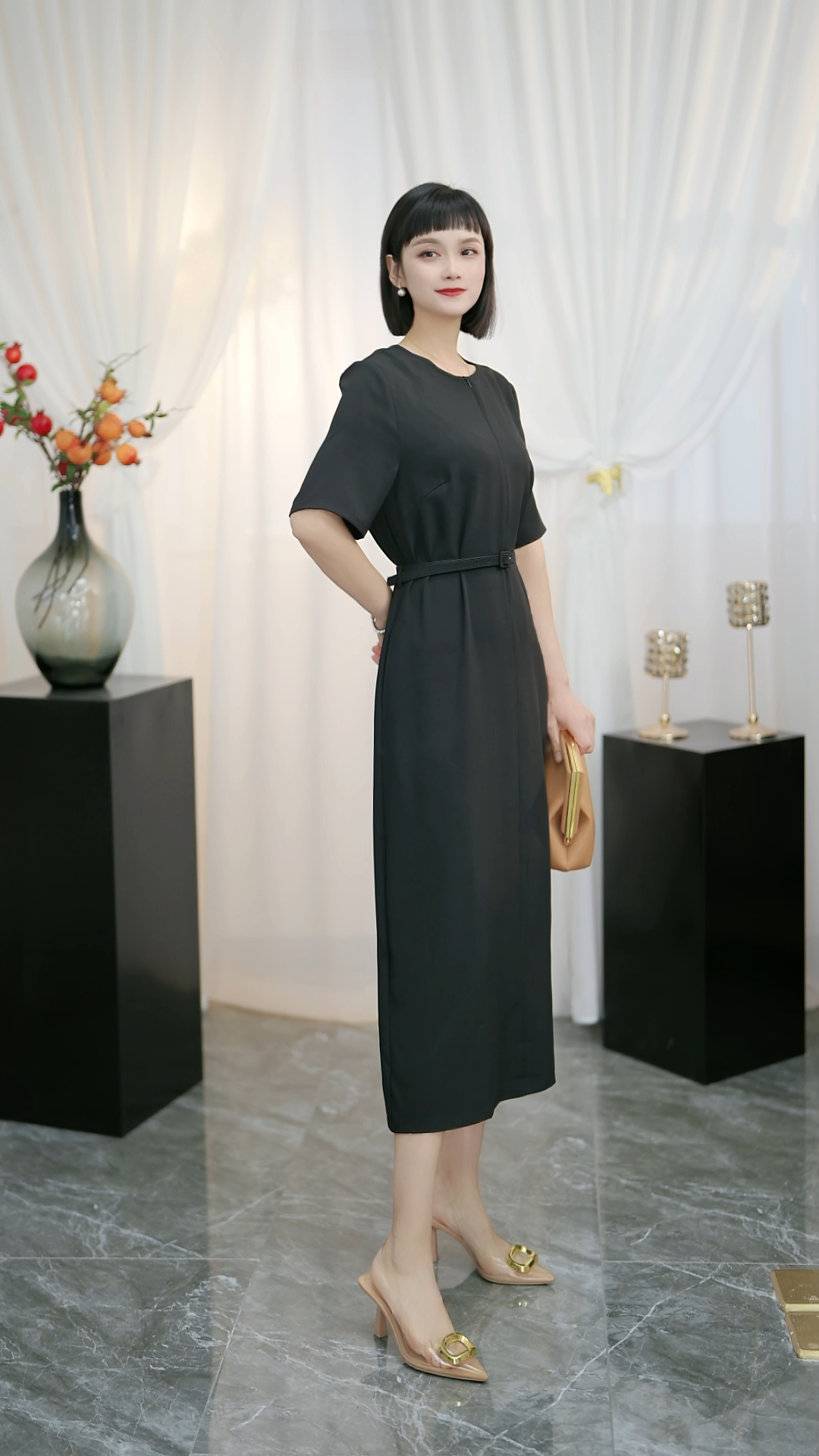 8830简约黑灰系列春夏女装轻奢连衣裙显瘦时尚优雅气质高级