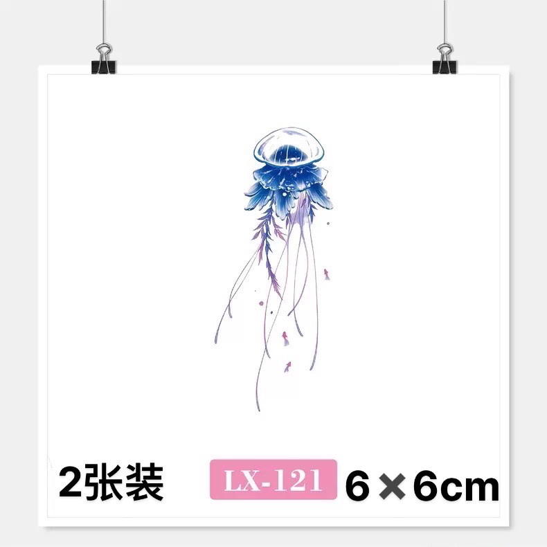 ins风高颜值彩色水母纹身贴可水洗逼真一次性贴纸